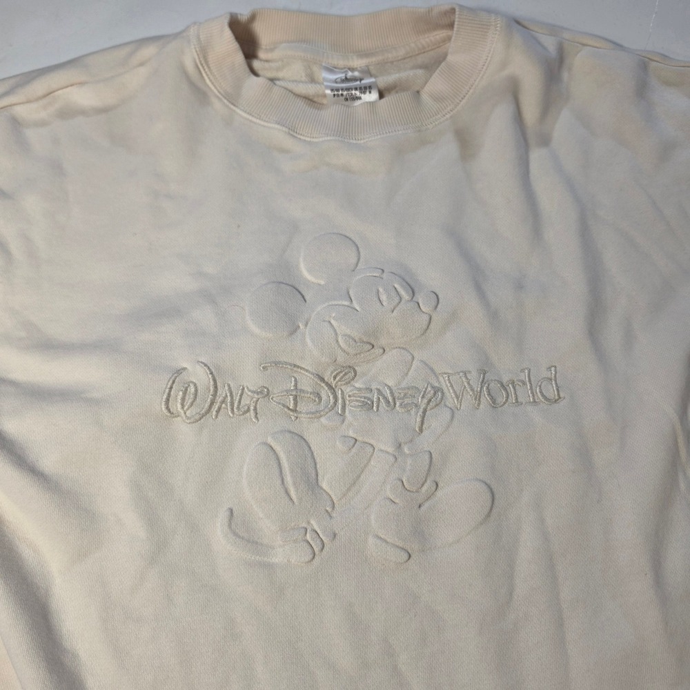 Disney Parks Walt Disney World Mickey Mouse Embossed Sweatshirt Cream XS Mens